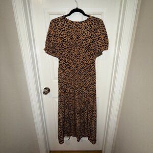 Missguided Women's US 6 Leopard Flutter Sleeve Midi Split Thigh Dress